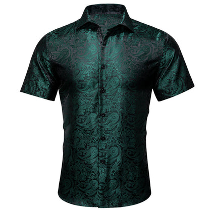 Black Green Paisley Silk Dress Shirt shirt    - Sophisticated Gentlemen