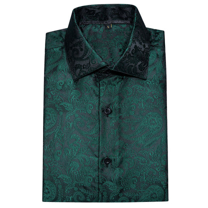 Black Green Paisley Silk Dress Shirt shirt    - Sophisticated Gentlemen