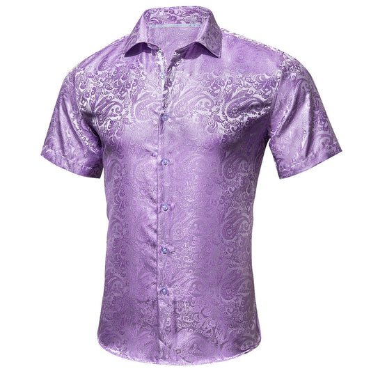 Purple Paisley Silk Dress Shirt shirt S   - Sophisticated Gentlemen