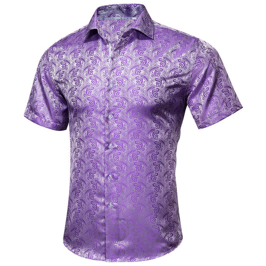 Deep Purple Paisley Silk Dress Shirt shirt S   - Sophisticated Gentlemen