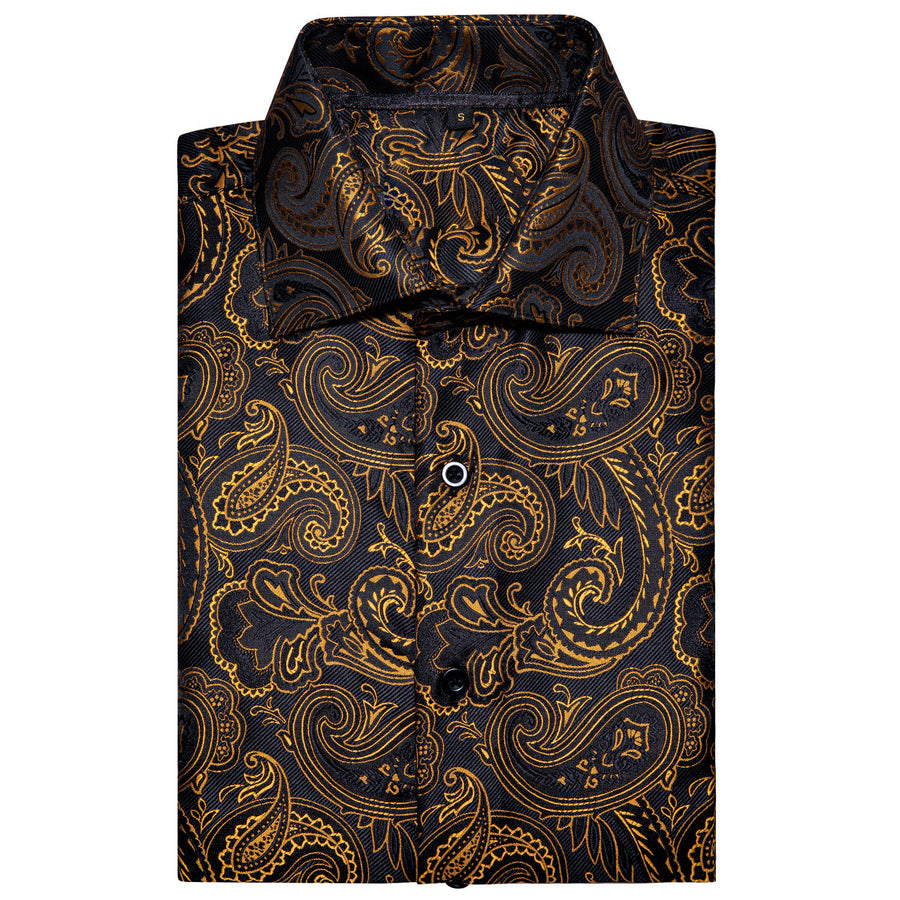 Black Golden Paisley Silk Dress Shirt shirt    - Sophisticated Gentlemen
