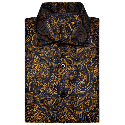Black Golden Paisley Silk Dress Shirt shirt    - Sophisticated Gentlemen