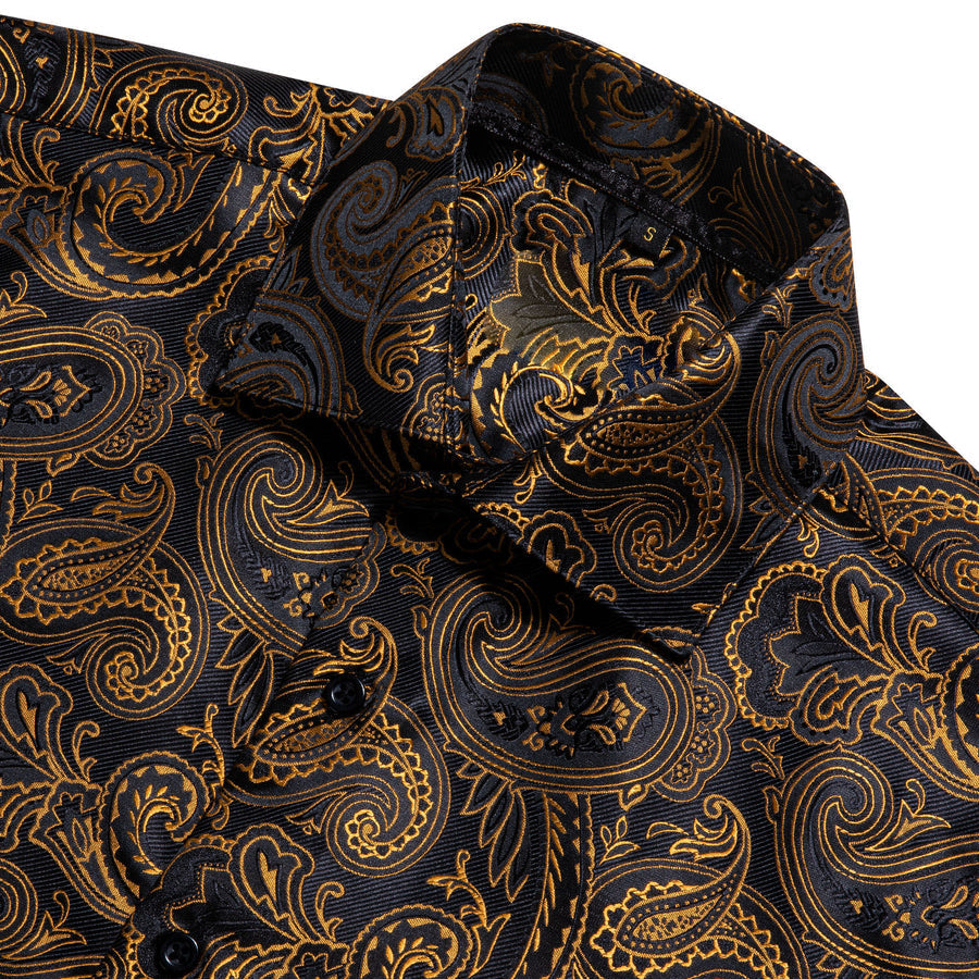 Black Golden Paisley Silk Dress Shirt shirt    - Sophisticated Gentlemen
