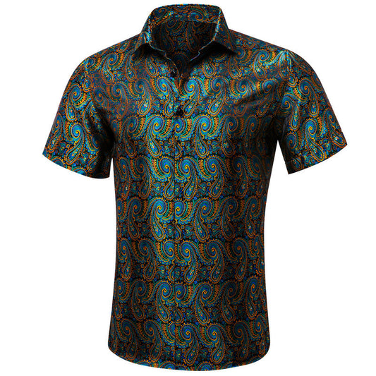 Green Gold Paisley Dress Shirt shirt S   - Sophisticated Gentlemen