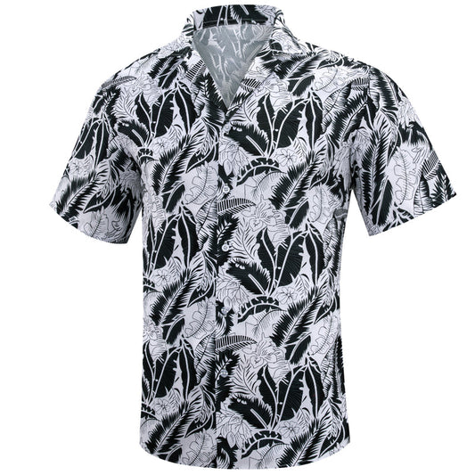 Black White Leaves Dress Shirt shirt S   - Sophisticated Gentlemen
