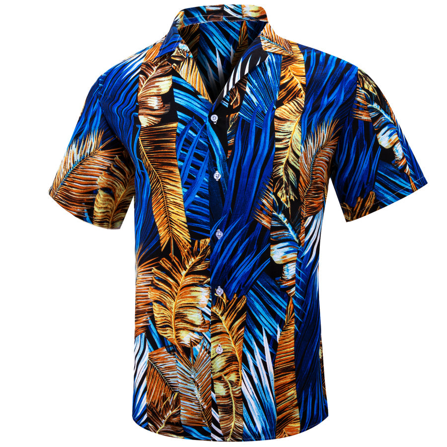 Blue Gold Leaves Novelty Men's Dress Shirt shirt    - Sophisticated Gentlemen