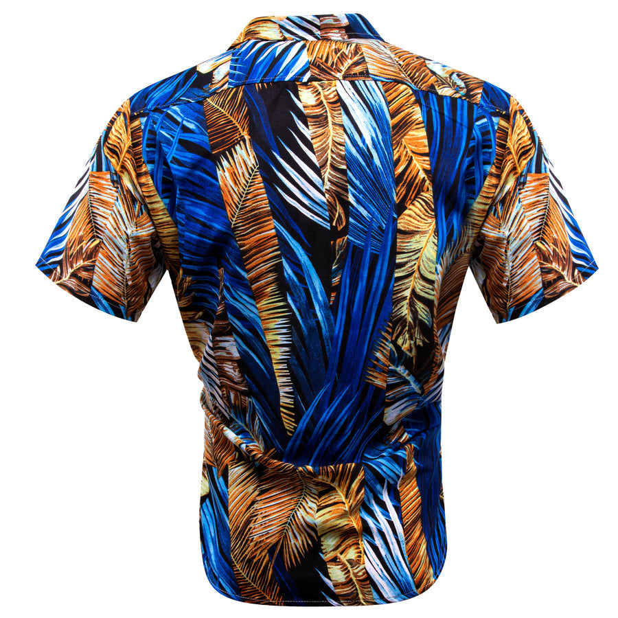 Blue Gold Leaves Novelty Men's Dress Shirt shirt    - Sophisticated Gentlemen
