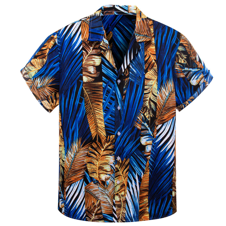 Blue Gold Leaves Novelty Men's Dress Shirt shirt    - Sophisticated Gentlemen
