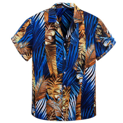Blue Gold Leaves Novelty Men's Dress Shirt shirt    - Sophisticated Gentlemen