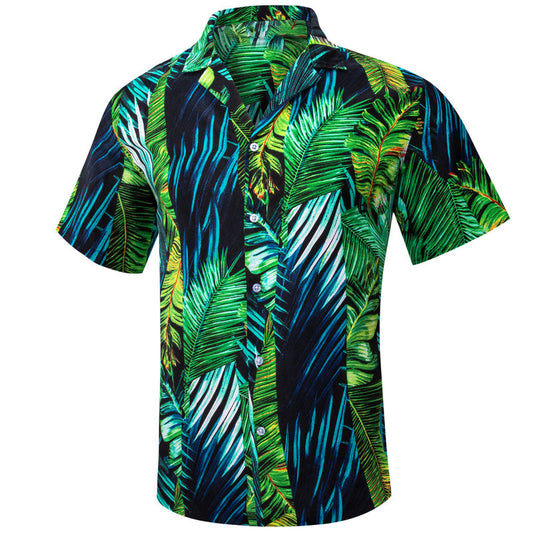 Emerald Green Leaves Novelty Dress Shirt shirt S   - Sophisticated Gentlemen