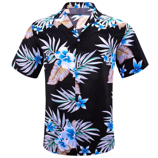 Black Blue Leaves Novelty Dress Shirt shirt S   - Sophisticated Gentlemen