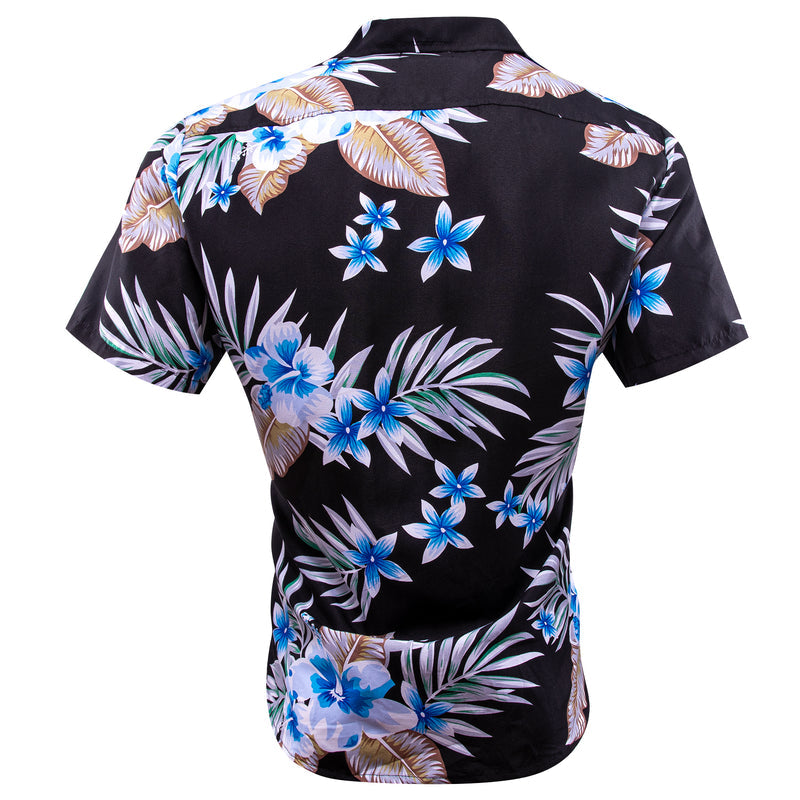 Black Blue Leaves Novelty Dress Shirt shirt    - Sophisticated Gentlemen