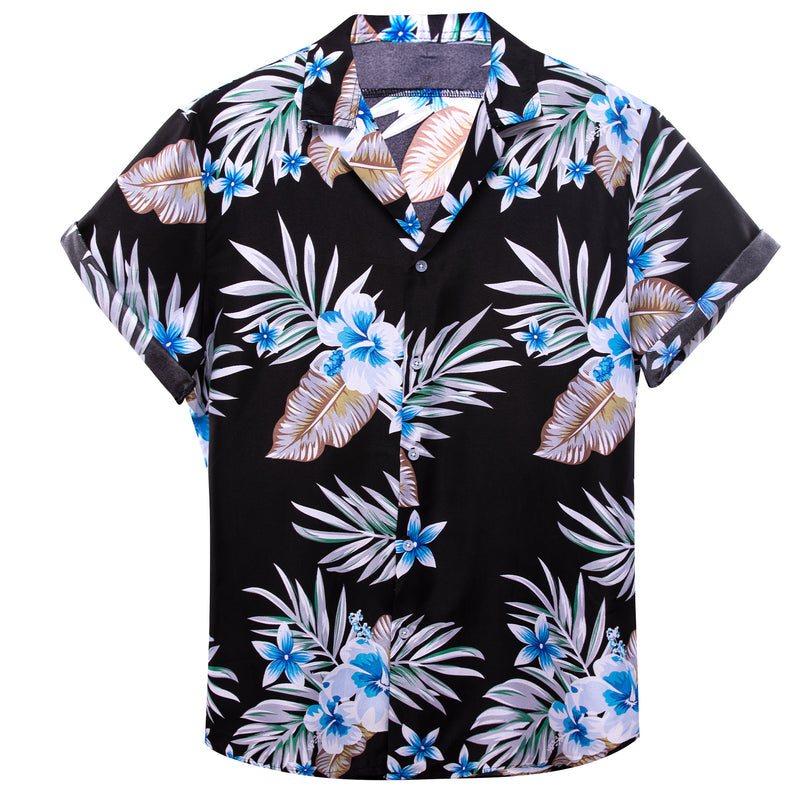 Black Blue Leaves Novelty Dress Shirt shirt    - Sophisticated Gentlemen
