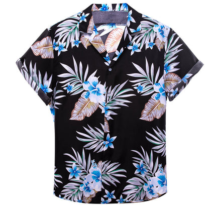 Black Blue Leaves Novelty Dress Shirt shirt    - Sophisticated Gentlemen