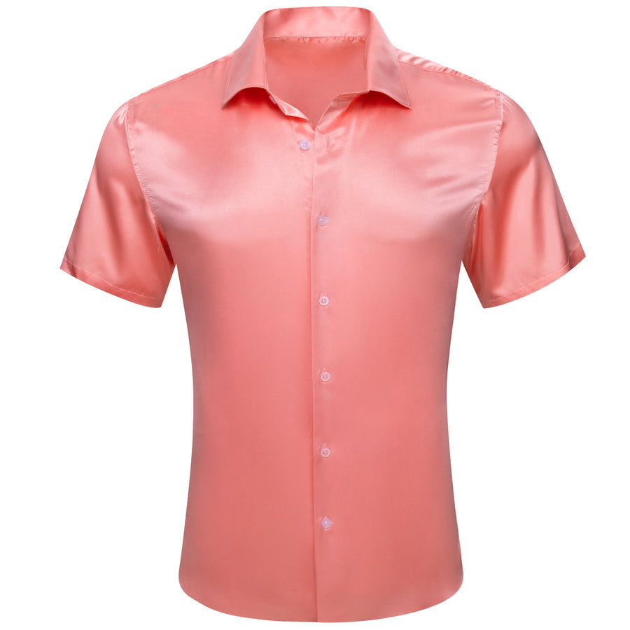 Pink Satin Solid Silk Dress Shirt shirt S   - Sophisticated Gentlemen