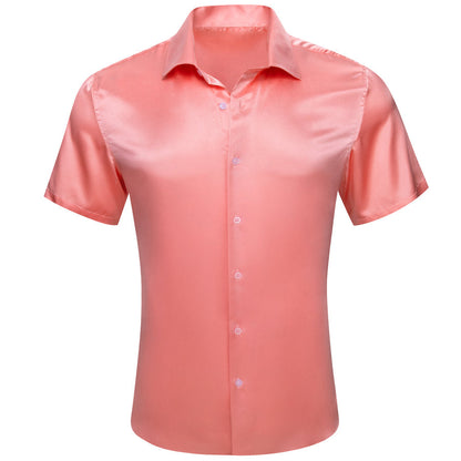 Pink Satin Solid Silk Dress Shirt shirt S   - Sophisticated Gentlemen