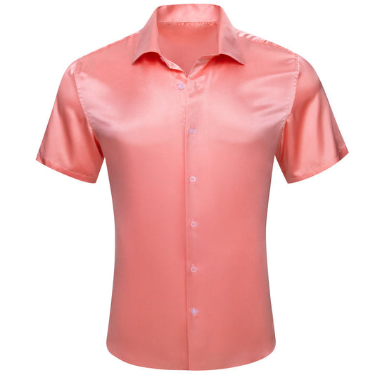 Pink Satin Solid Silk Dress Shirt shirt S   - Sophisticated Gentlemen