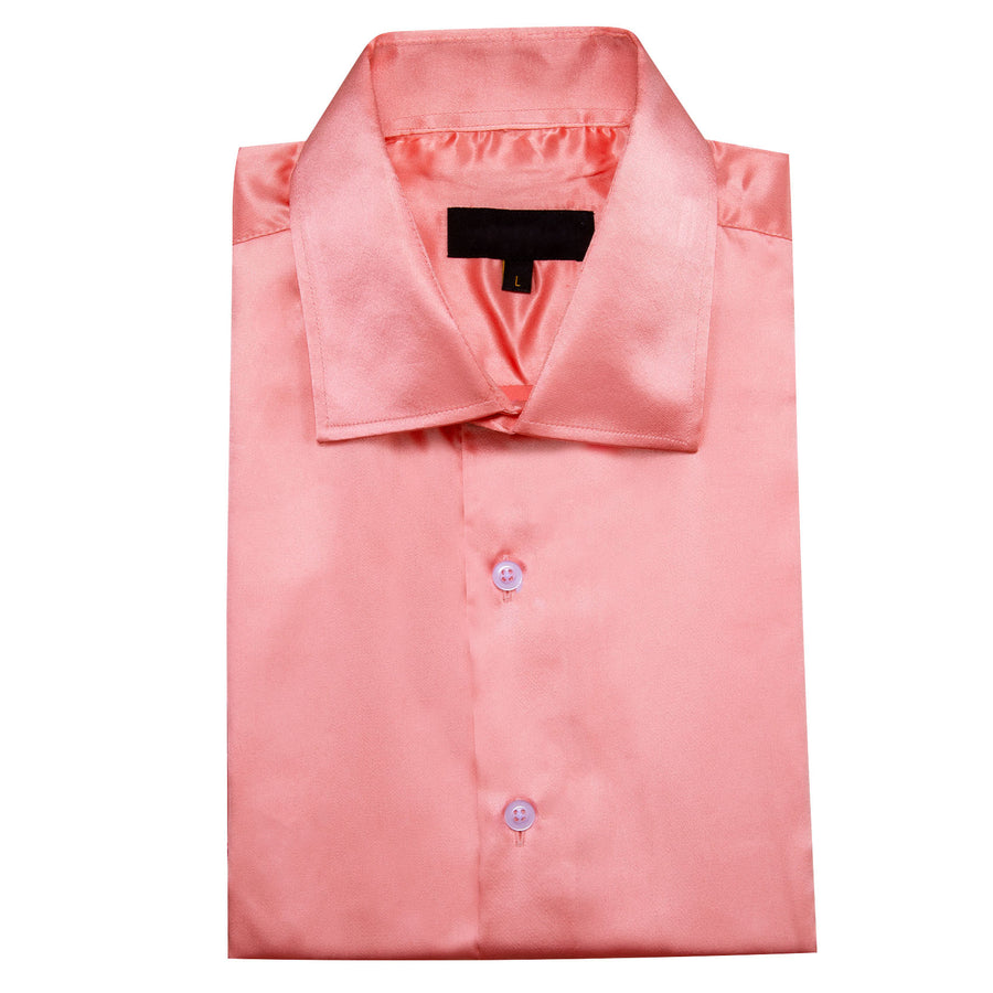 Pink Satin Solid Silk Dress Shirt shirt    - Sophisticated Gentlemen