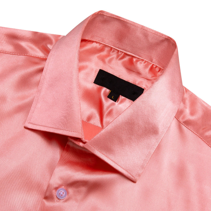 Pink Satin Solid Silk Dress Shirt shirt    - Sophisticated Gentlemen