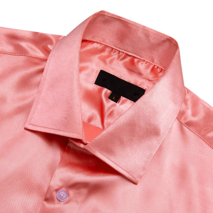 Pink Satin Solid Silk Dress Shirt shirt    - Sophisticated Gentlemen