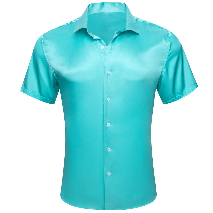 Lake Blue Satin Solid Silk Dress Shirt shirt S   - Sophisticated Gentlemen