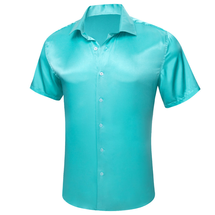 Lake Blue Satin Solid Silk Dress Shirt shirt    - Sophisticated Gentlemen