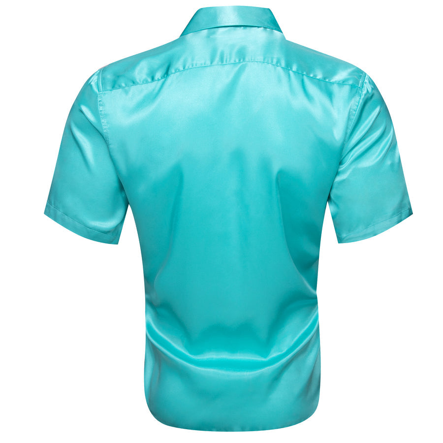 Lake Blue Satin Solid Silk Dress Shirt shirt    - Sophisticated Gentlemen