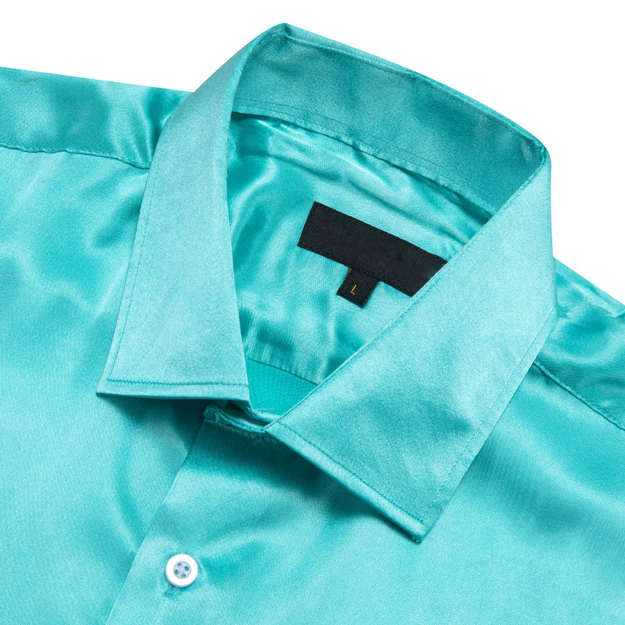 Lake Blue Satin Solid Silk Dress Shirt shirt    - Sophisticated Gentlemen