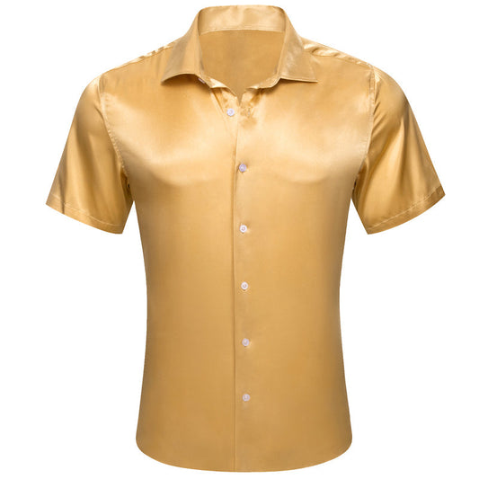 Yellow Satin Solid Silk Dress Shirt shirt S   - Sophisticated Gentlemen