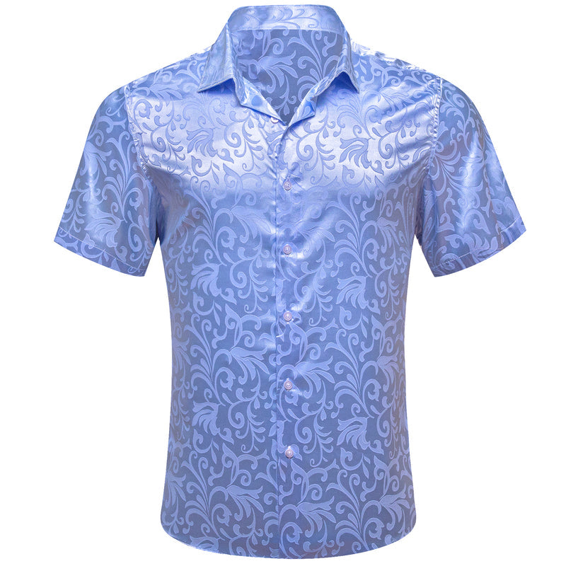 Blue Floral Silk Dress Shirt shirt S   - Sophisticated Gentlemen