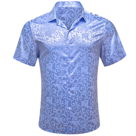 Blue Floral Silk Dress Shirt shirt S   - Sophisticated Gentlemen