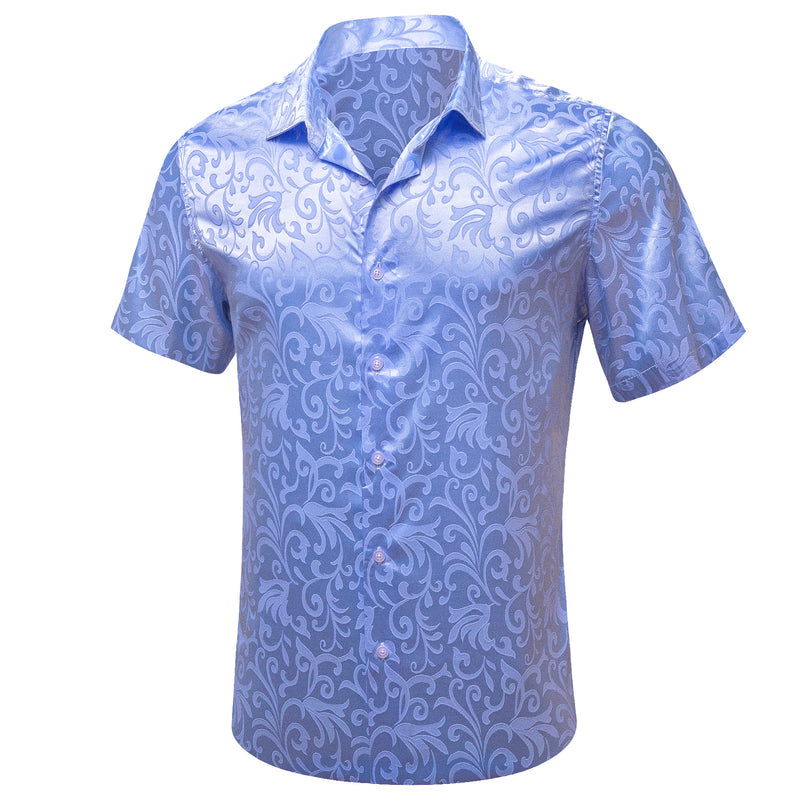 Blue Floral Silk Dress Shirt shirt    - Sophisticated Gentlemen