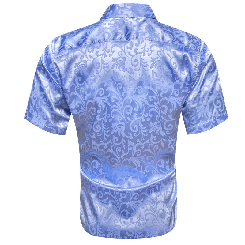 Blue Floral Silk Dress Shirt shirt    - Sophisticated Gentlemen
