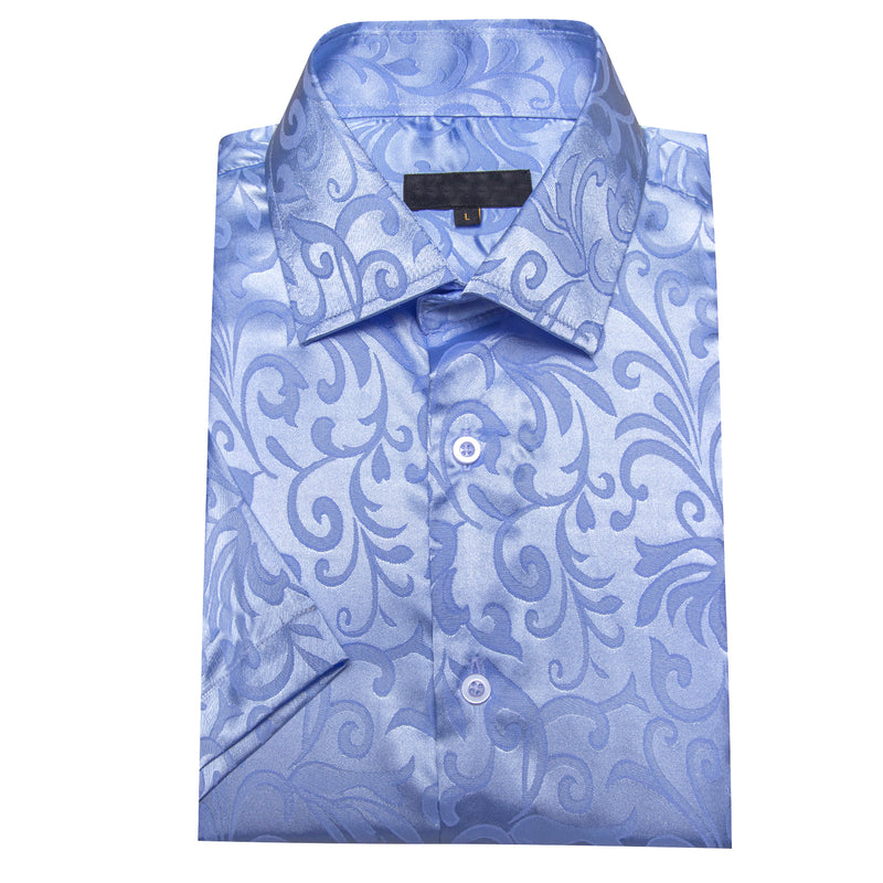 Blue Floral Silk Dress Shirt shirt    - Sophisticated Gentlemen