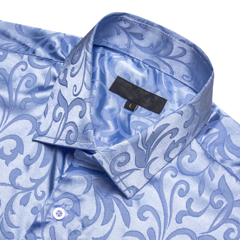 Blue Floral Silk Dress Shirt shirt    - Sophisticated Gentlemen