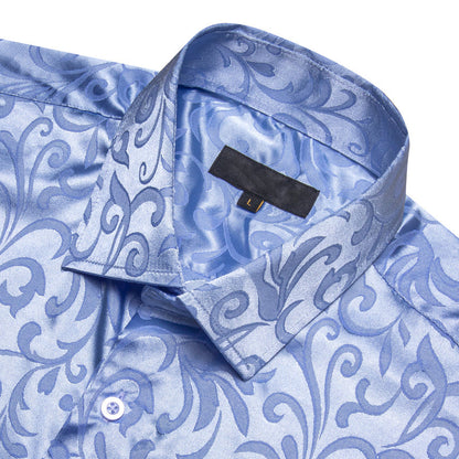 Blue Floral Silk Dress Shirt shirt    - Sophisticated Gentlemen