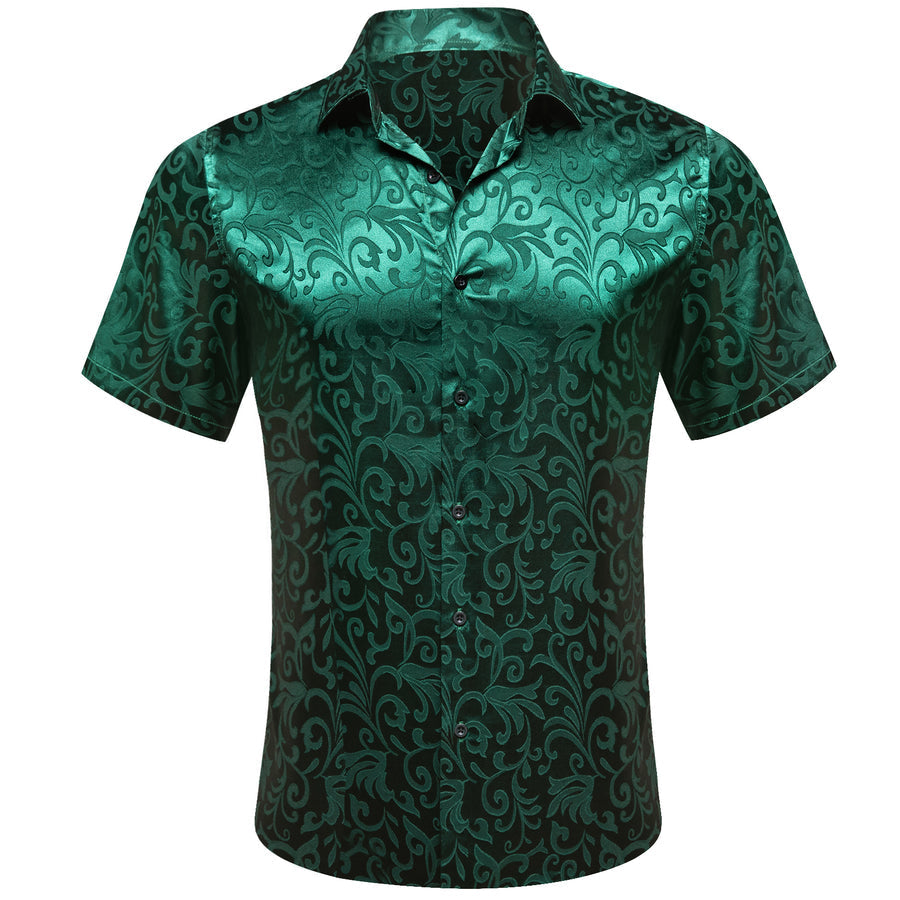 Dark Green Floral Silk Dress Shirt shirt S   - Sophisticated Gentlemen