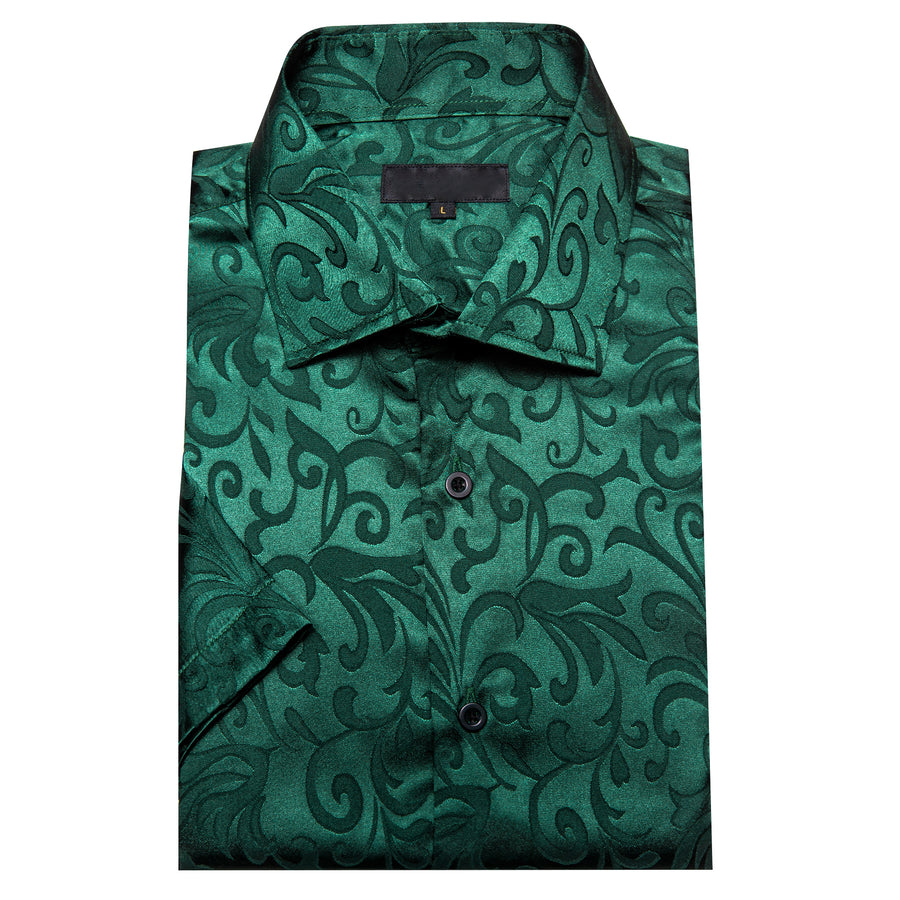 Dark Green Floral Silk Dress Shirt shirt    - Sophisticated Gentlemen
