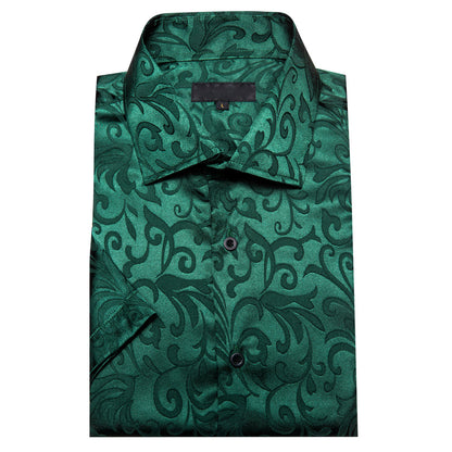 Dark Green Floral Silk Dress Shirt shirt    - Sophisticated Gentlemen