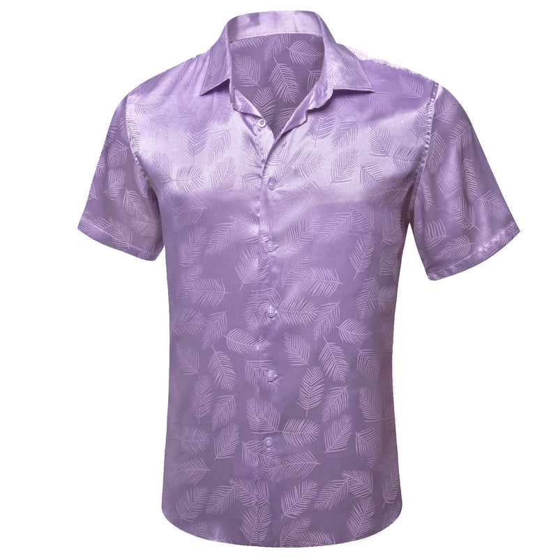Lilac Purple Floral Leaf Silk Dress Shirt shirt    - Sophisticated Gentlemen
