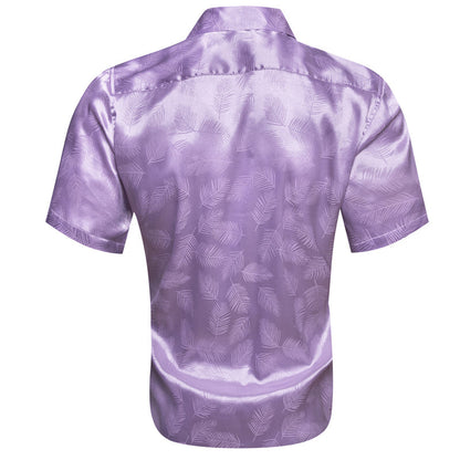 Lilac Purple Floral Leaf Silk Dress Shirt shirt    - Sophisticated Gentlemen