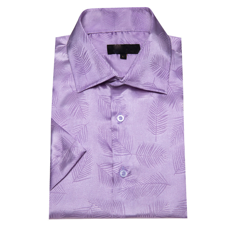 Lilac Purple Floral Leaf Silk Dress Shirt shirt    - Sophisticated Gentlemen