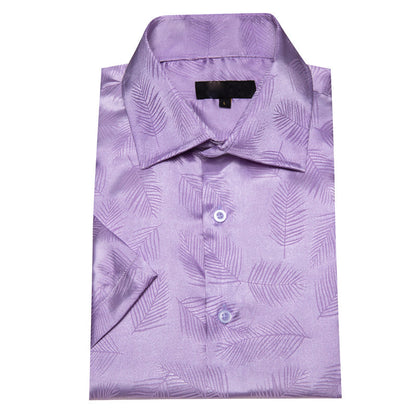Lilac Purple Floral Leaf Silk Dress Shirt shirt    - Sophisticated Gentlemen