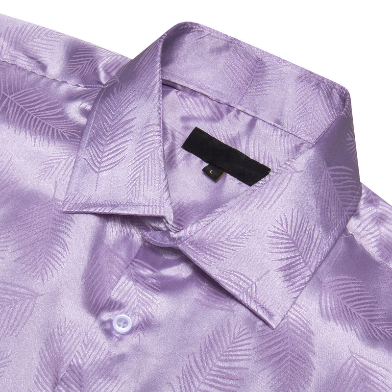 Lilac Purple Floral Leaf Silk Dress Shirt shirt    - Sophisticated Gentlemen