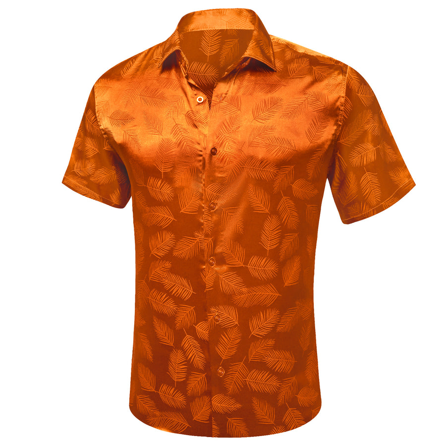 Orange Floral Leaf Silk Dress Shirt shirt    - Sophisticated Gentlemen