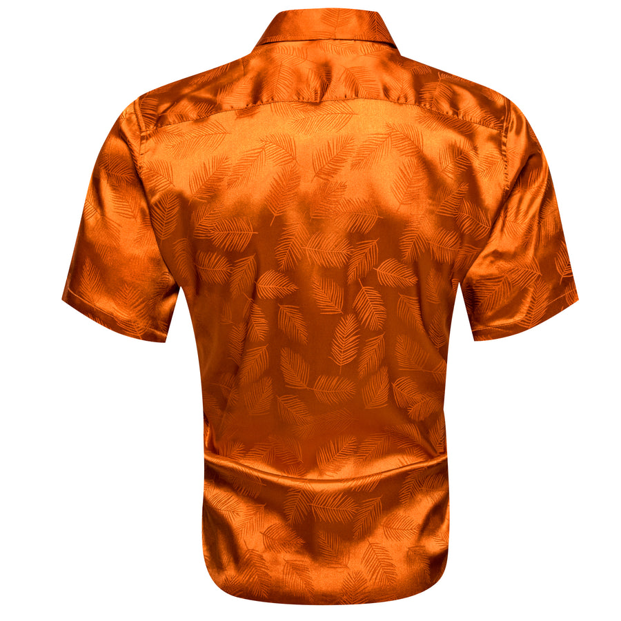 Orange Floral Leaf Silk Dress Shirt shirt    - Sophisticated Gentlemen