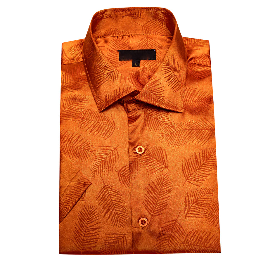 Orange Floral Leaf Silk Dress Shirt shirt    - Sophisticated Gentlemen