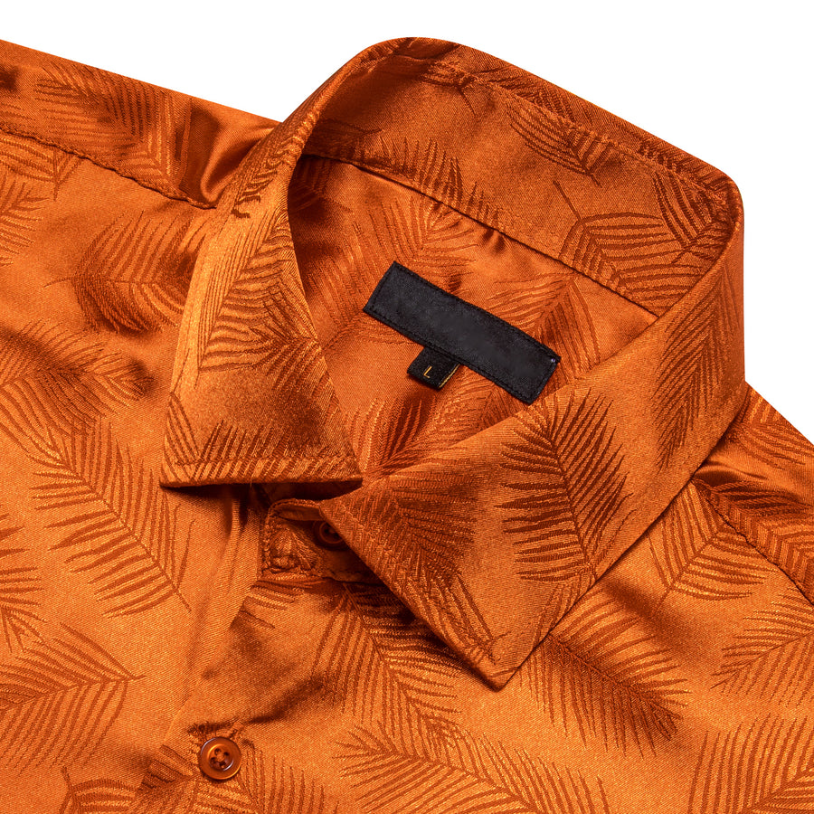 Orange Floral Leaf Silk Dress Shirt shirt    - Sophisticated Gentlemen