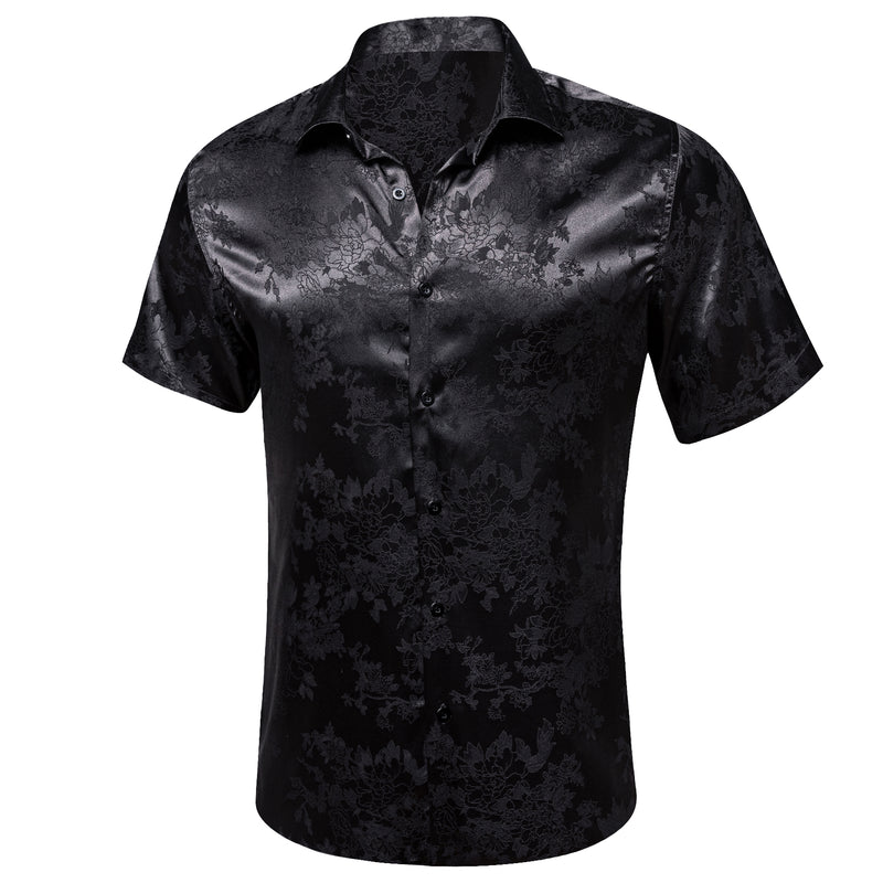 Black Floral Silk Men's Dress Shirt shirt    - Sophisticated Gentlemen