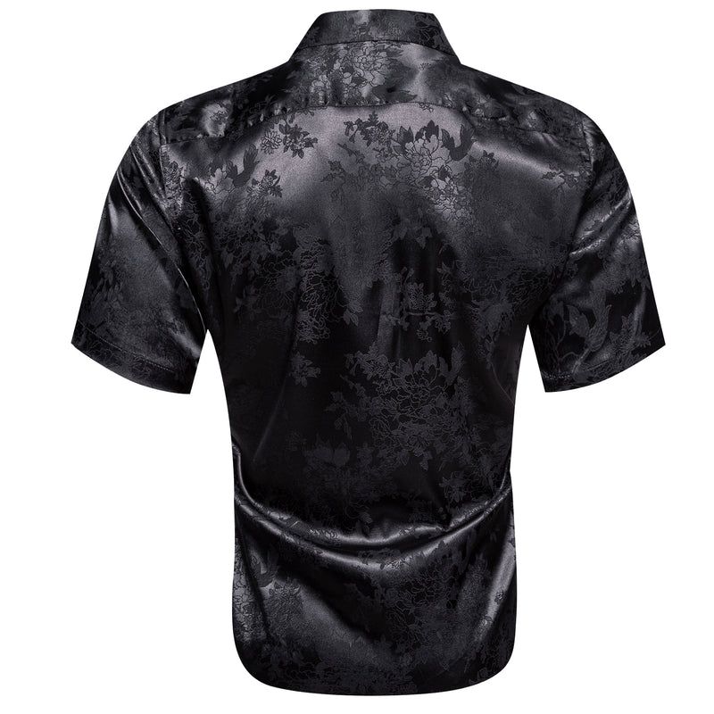 Black Floral Silk Men's Dress Shirt shirt    - Sophisticated Gentlemen